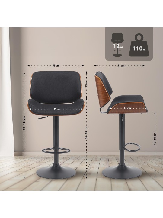 Taburete de bar Beverly B tela, nogal/negro Taburete de bar Beverly B tela, nogal/negro