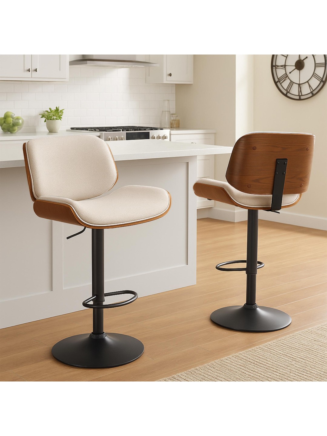 Taburete de bar Beverly B tela, nogal/crema