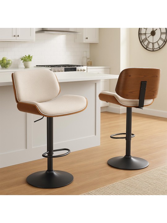 Taburete de bar Beverly B tela, nogal/crema