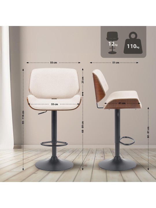 Taburete de bar Beverly B tela, nogal/crema