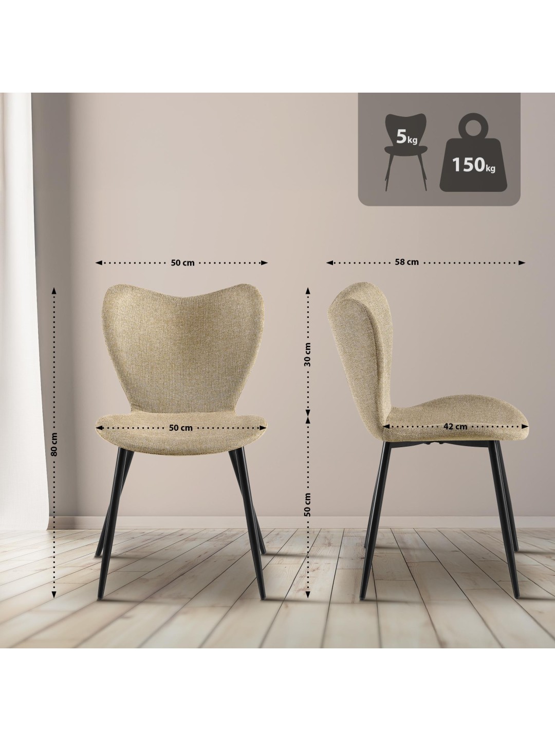 Silla de comedor Maika tela, taupe