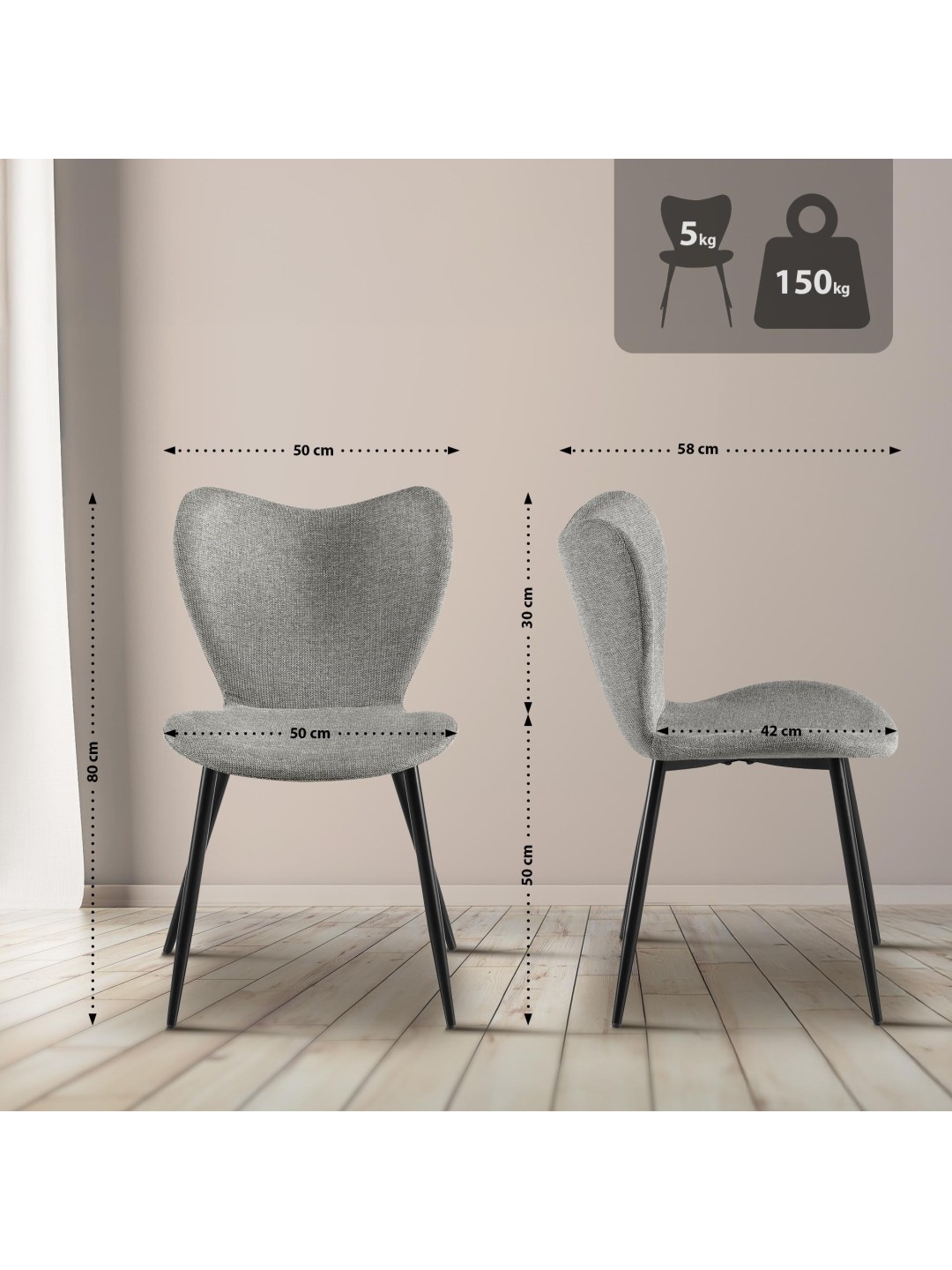 Silla de comedor Maika tela, gris