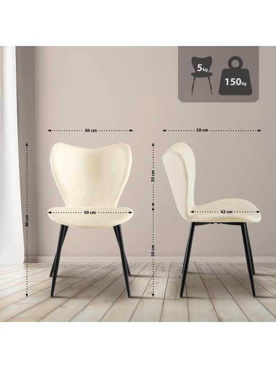 Silla de comedor Maika terciopelo, crema