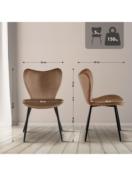 Silla de comedor Maika terciopelo, marrón