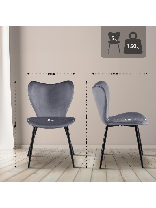 Silla de comedor Maika terciopelo, gris oscuro