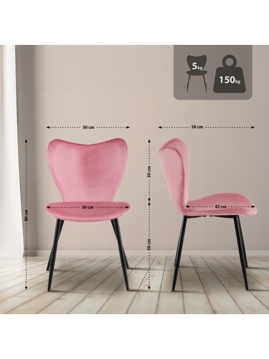 Silla de comedor Maika terciopelo, rosa
