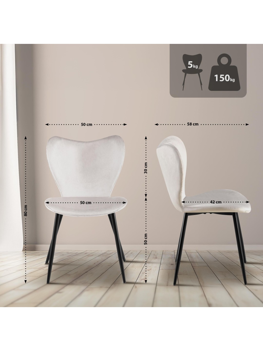 Silla de comedor Maika terciopelo, gris