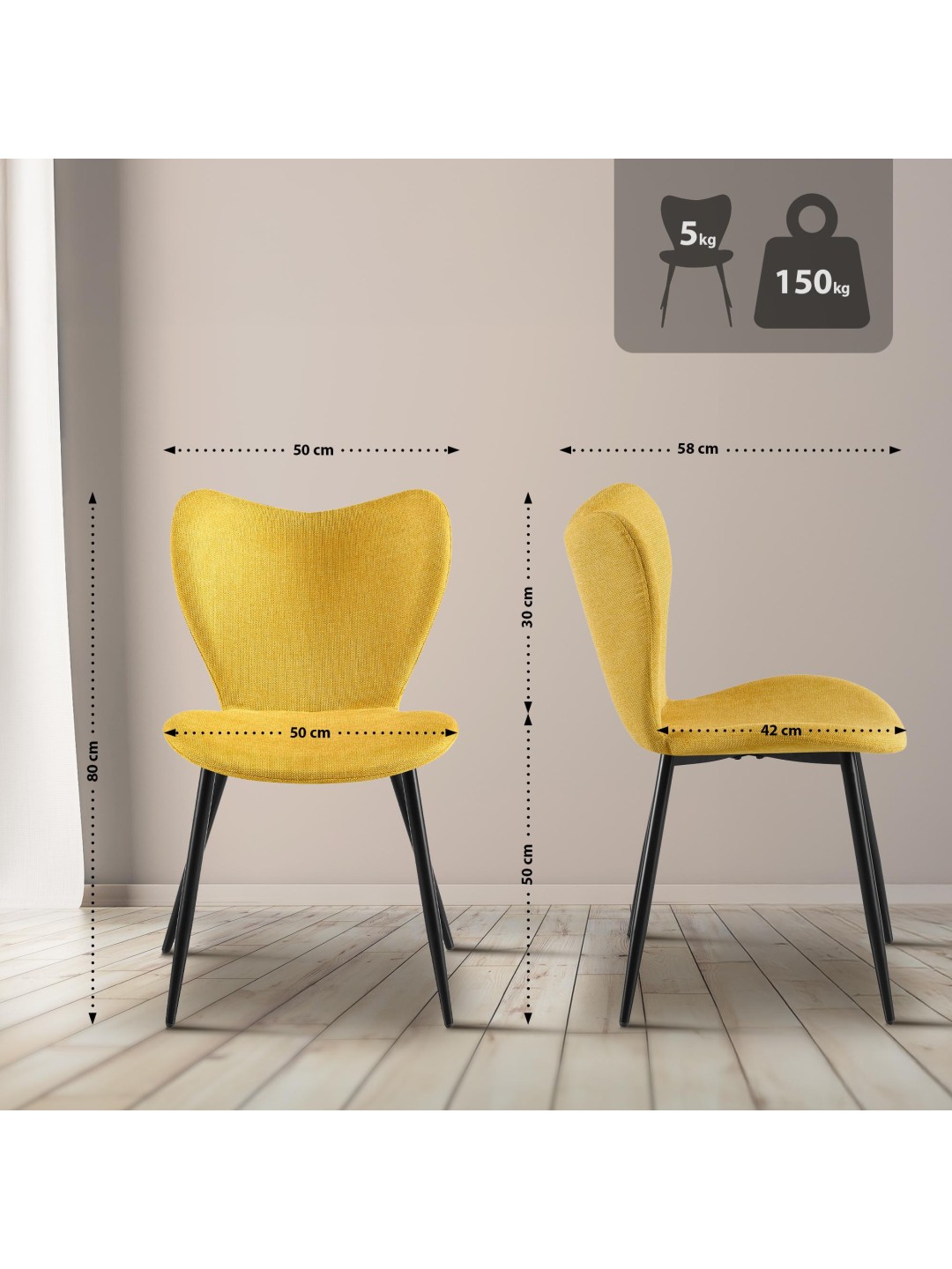 Silla de comedor Maika tela, amarillo