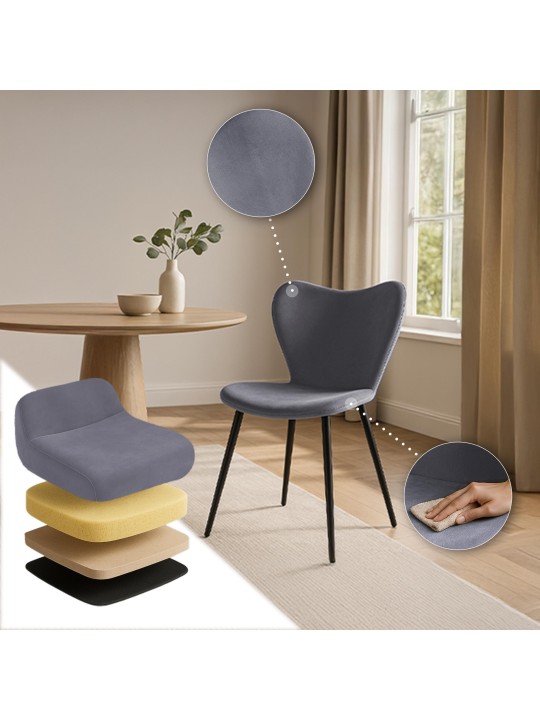 Silla de comedor Maika terciopelo, gris oscuro