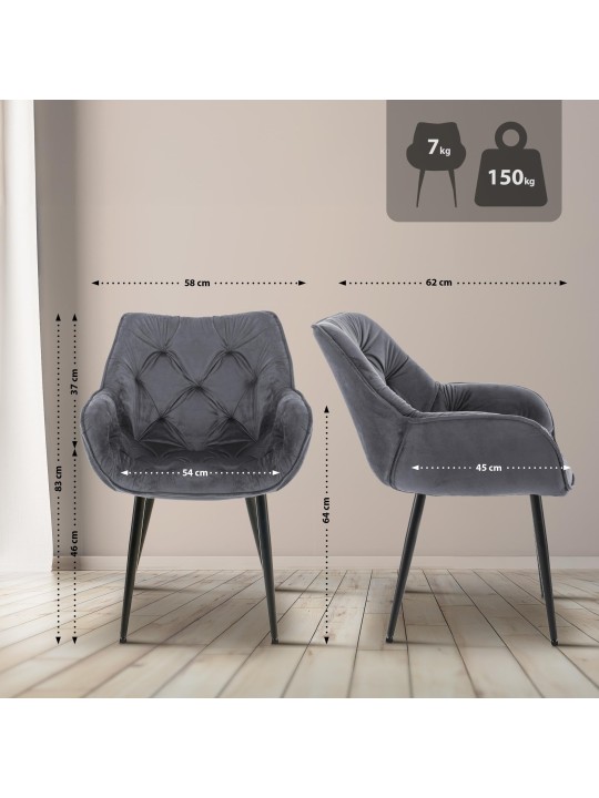 Silla Tanna Terciopelo, gris oscuro Silla Tanna Terciopelo, gris oscuro