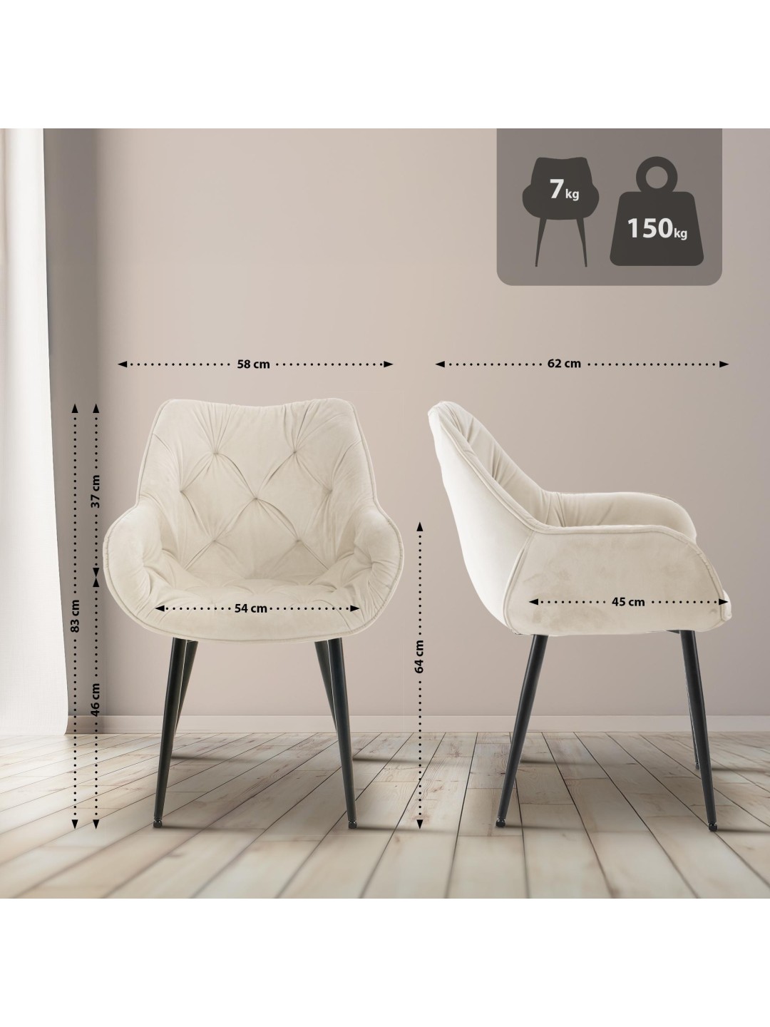 Silla Tanna Terciopelo, crema