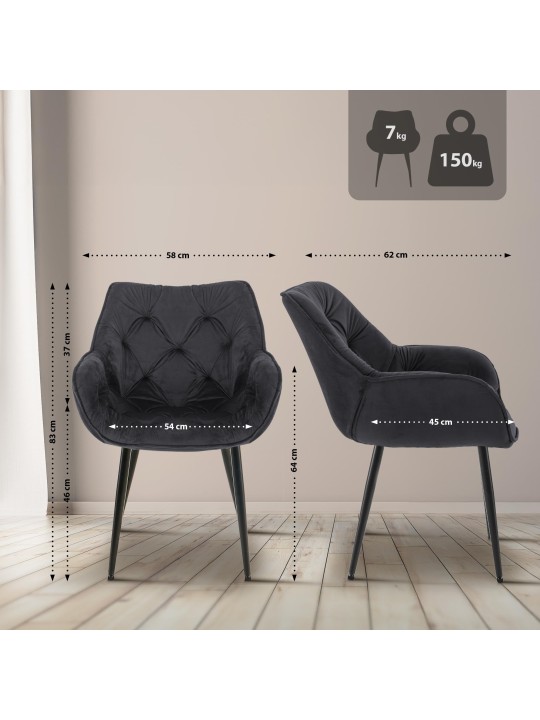 Conjunto de 2 sillas Tanna terciopelo, negro Conjunto de 2 sillas Tanna terciopelo, negro