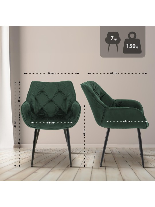 Conjunto de 2 sillas Tanna terciopelo, verde