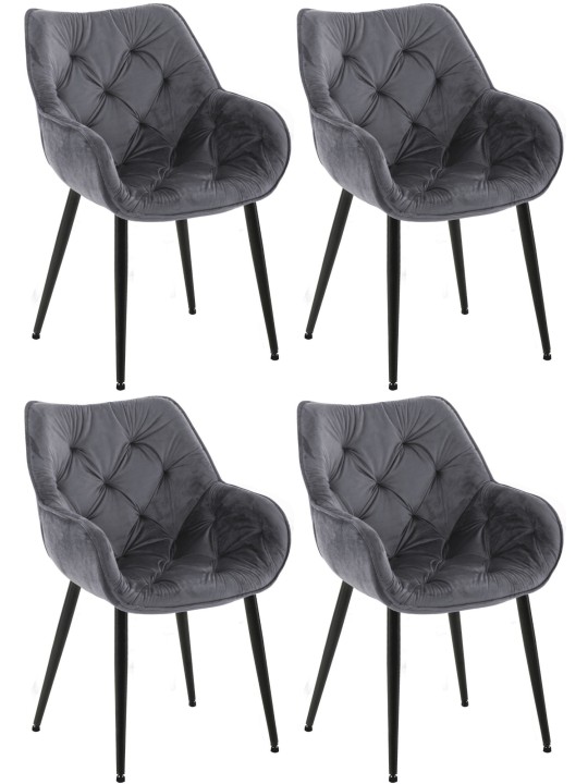 Conjunto de 4 sillas Tanna terciopelo, gris oscuro Conjunto de 4 sillas Tanna terciopelo, gris oscuro