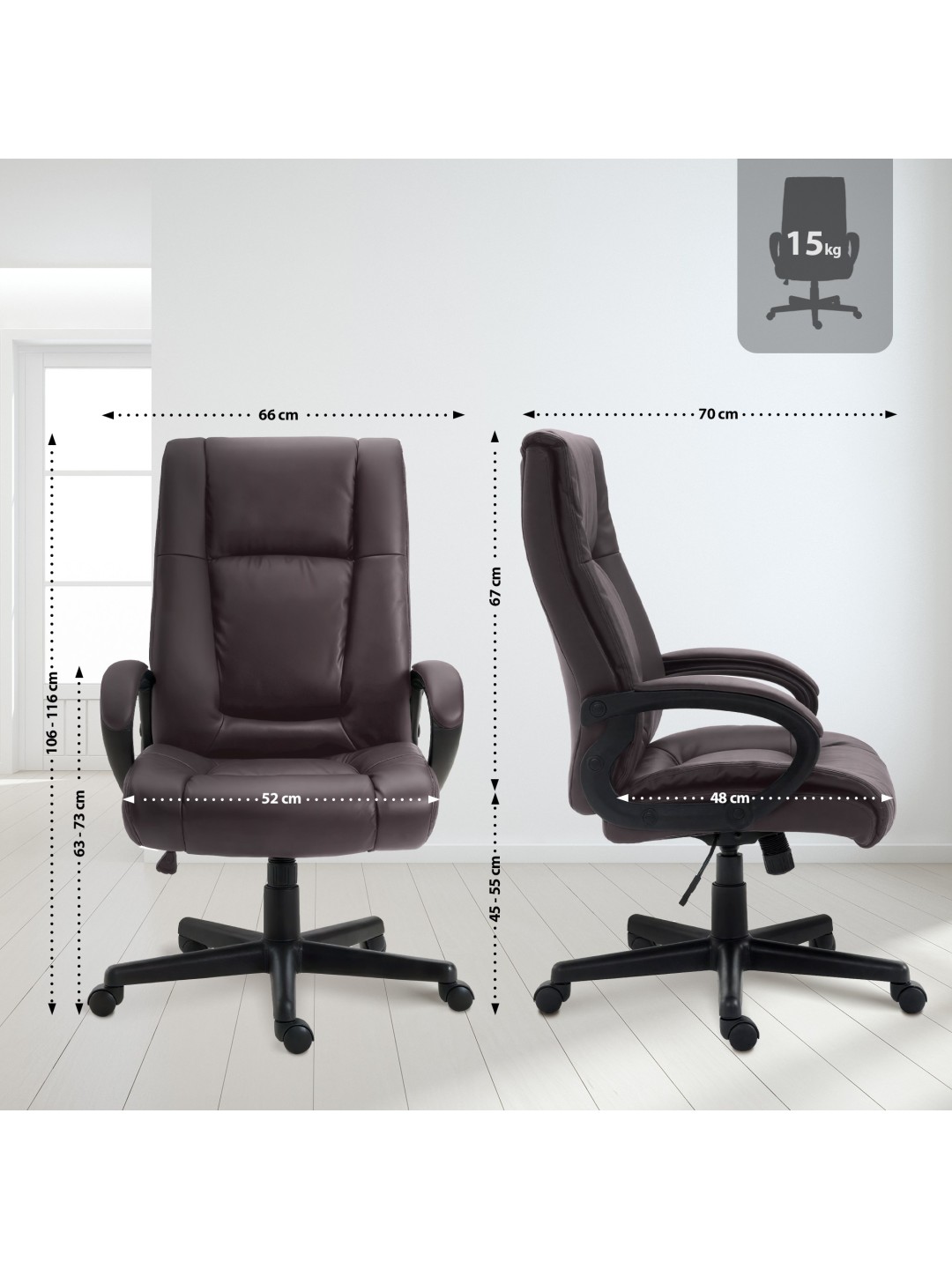 Silla de oficina XL Sparta piel sintética, marrón