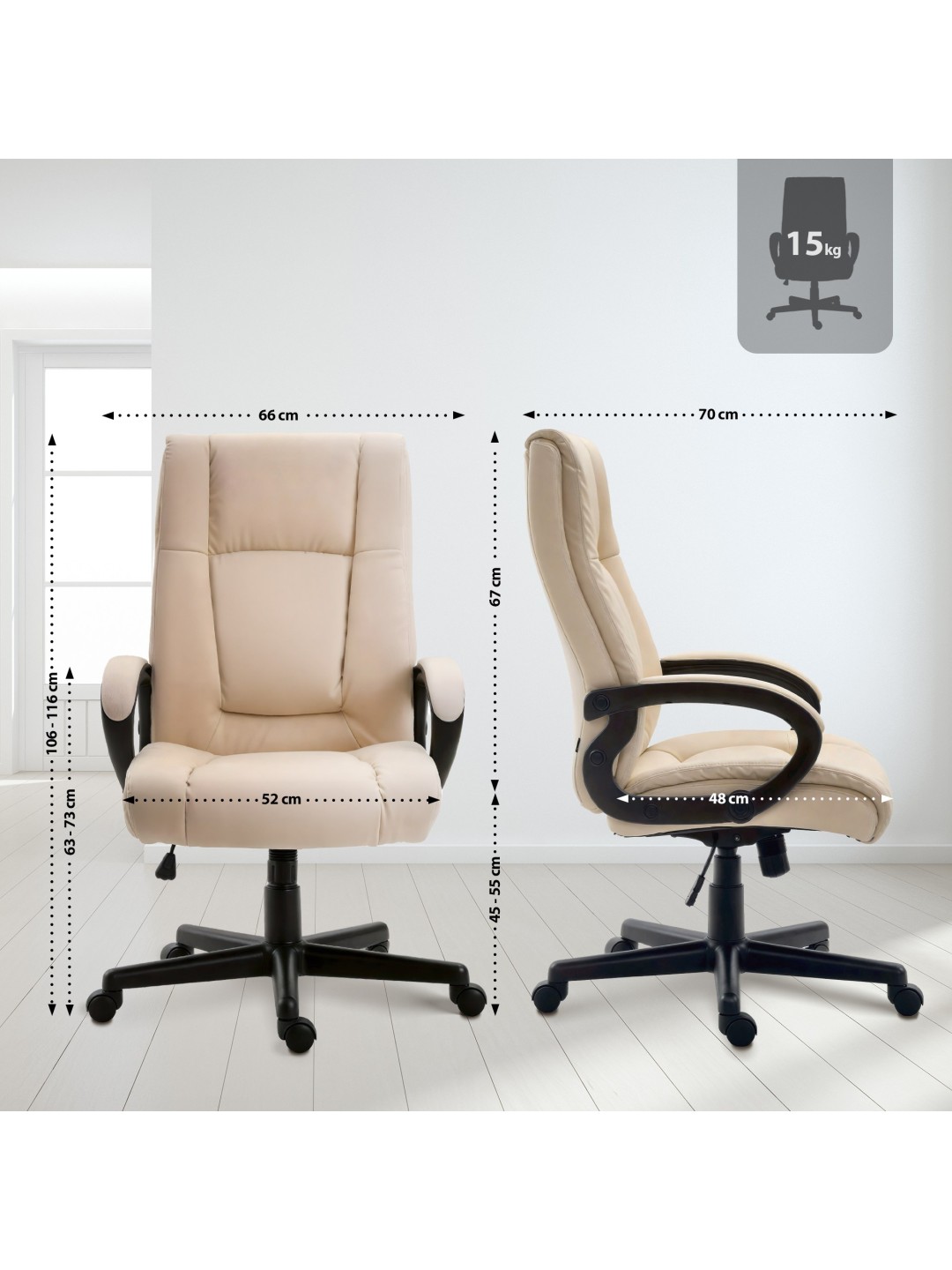 Silla de oficina XL Sparta piel sintética, crema