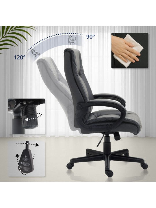 Silla de oficina XL Sparta cuero sintético, negro