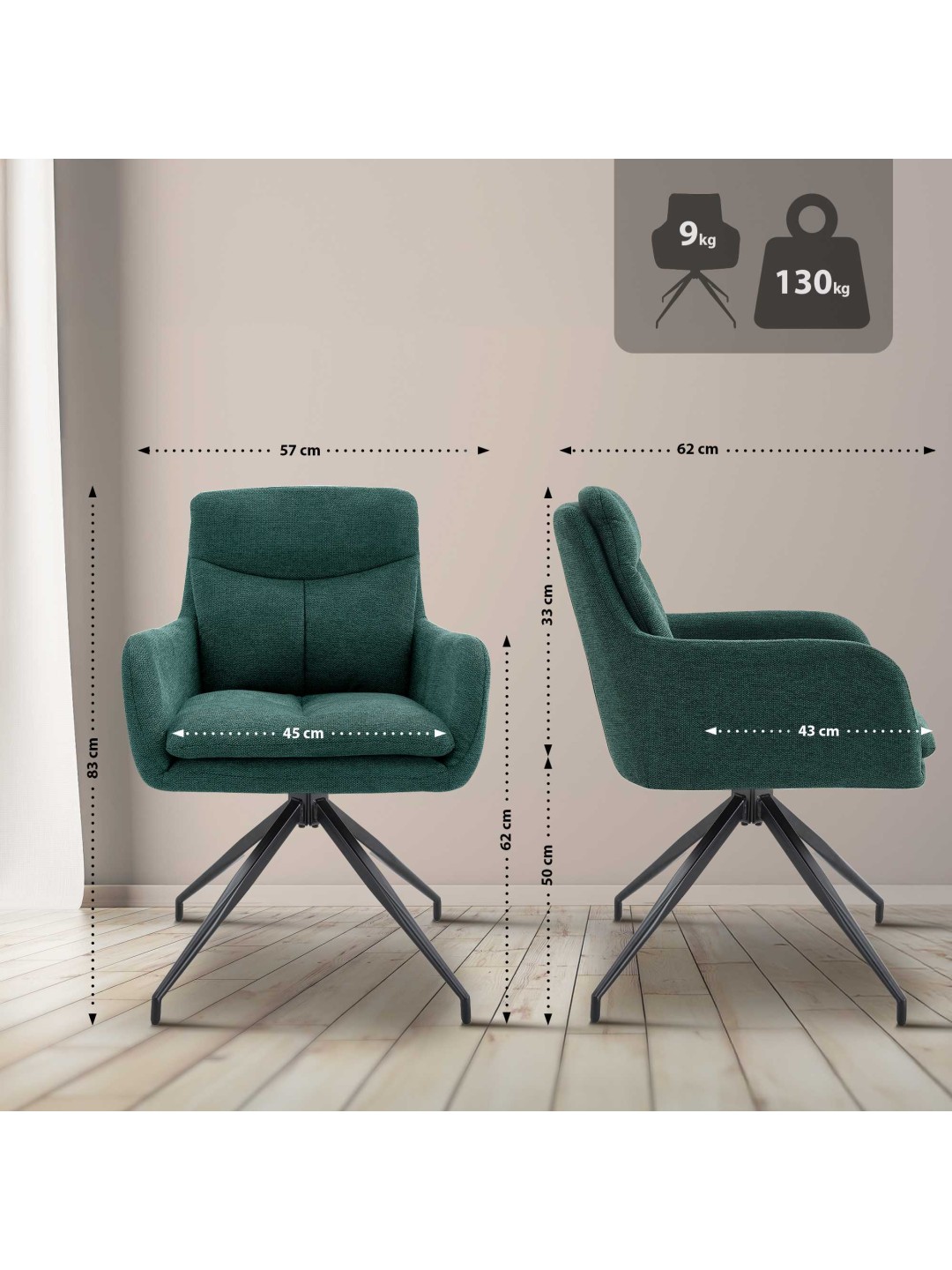 Silla de comedor Somers tela, verde