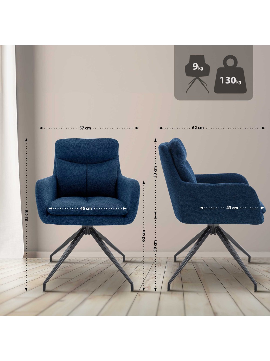 Silla de comedor Somers tela, azul