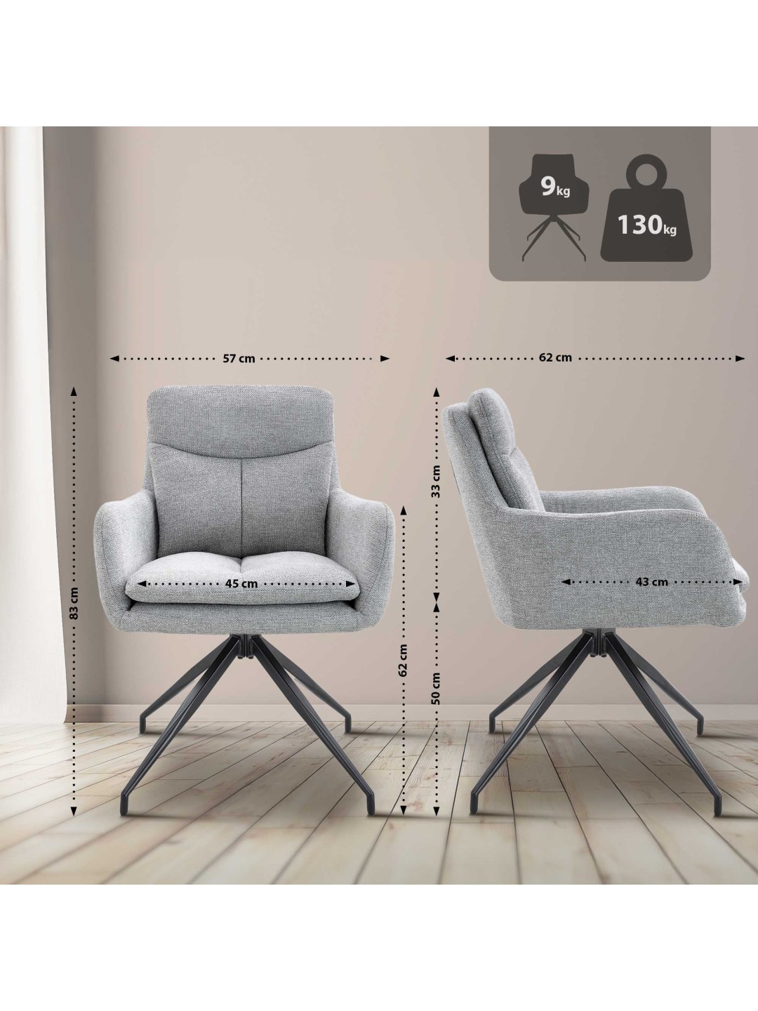 Silla de comedor Somers tela, gris claro