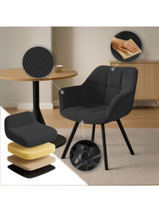 Silla de comedor Jordi Cord, negro