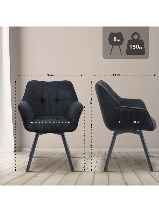 Silla de comedor Jordi Cord, negro