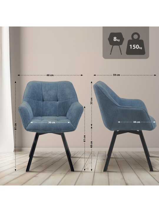 Silla de comedor Jordi Cord, azul