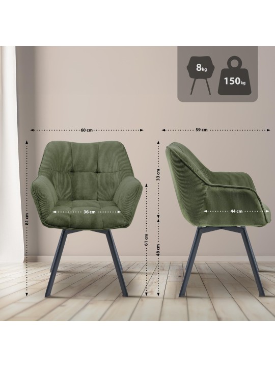 Silla de comedor Jordi Cord, verde