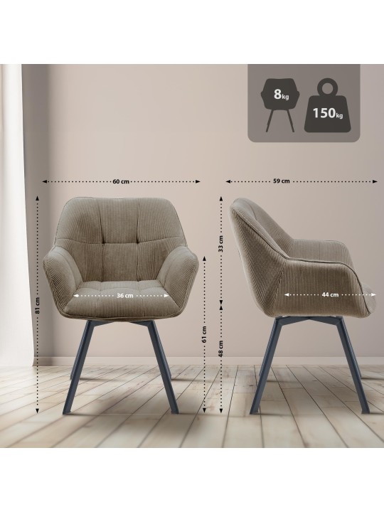 Silla de comedor Jordi Cord, marrón