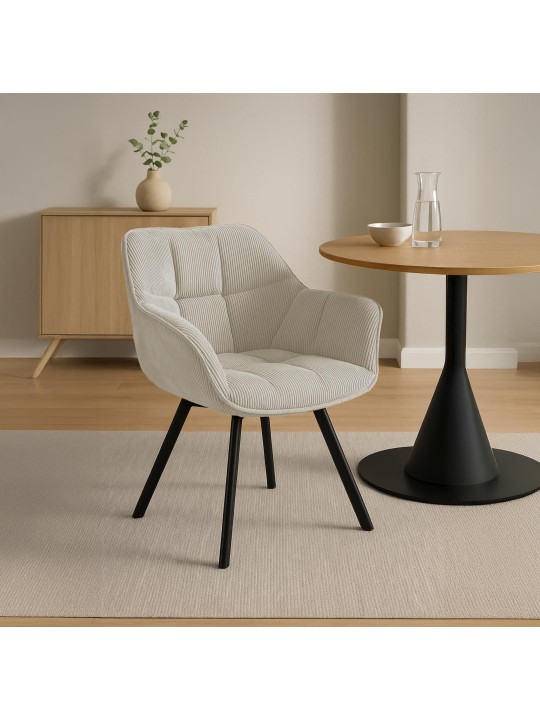 Silla de comedor Jordi Cord, crema