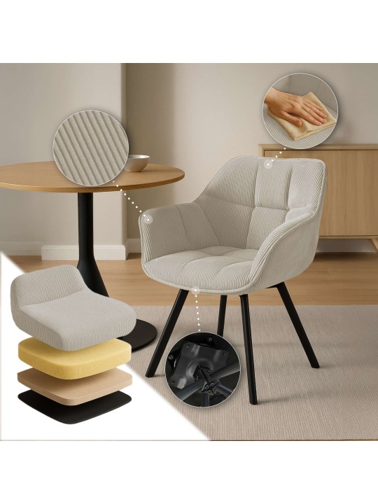 Silla de comedor Jordi Cord, crema