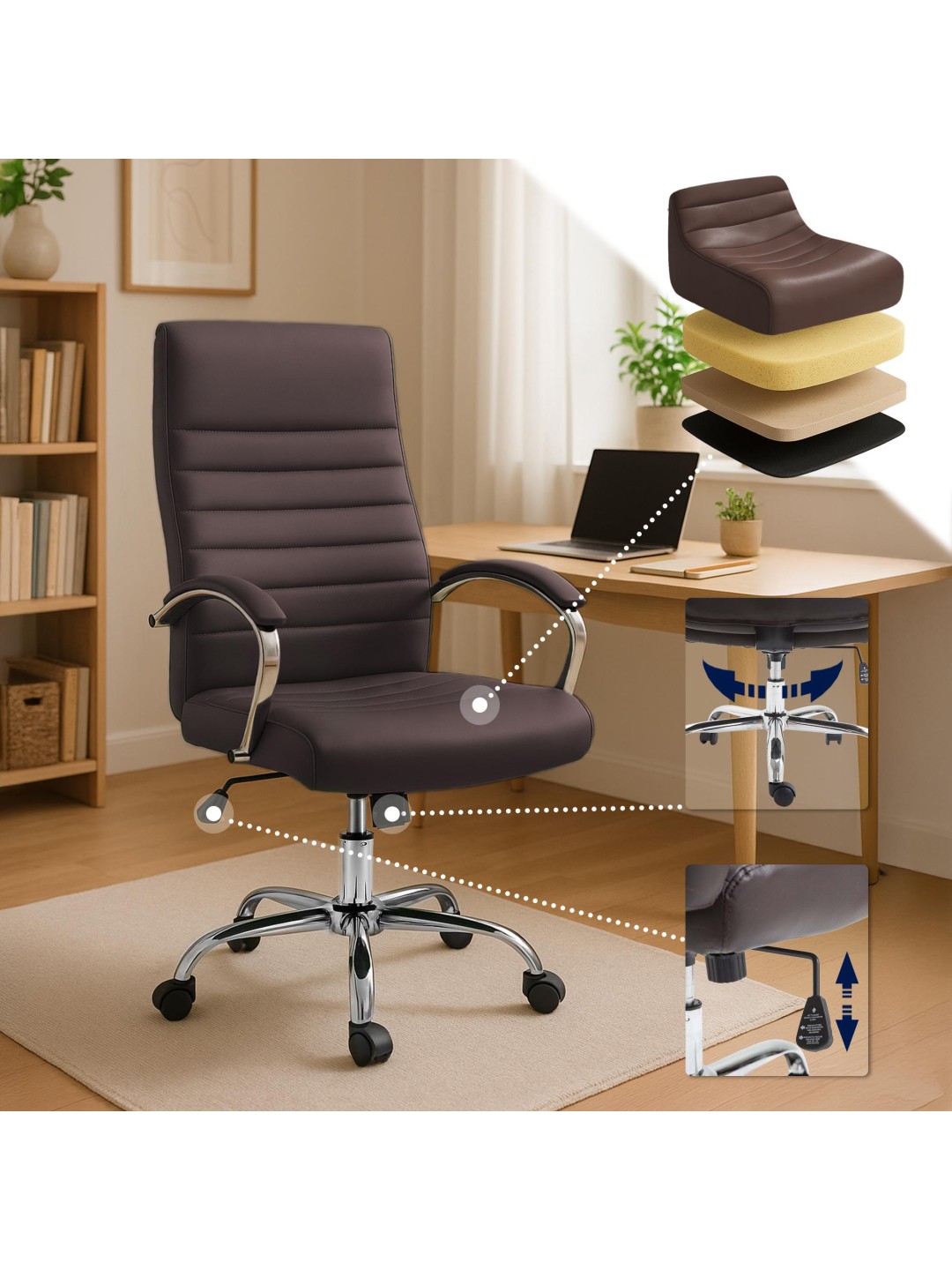 Silla de oficina Valais piel sintética, marrón