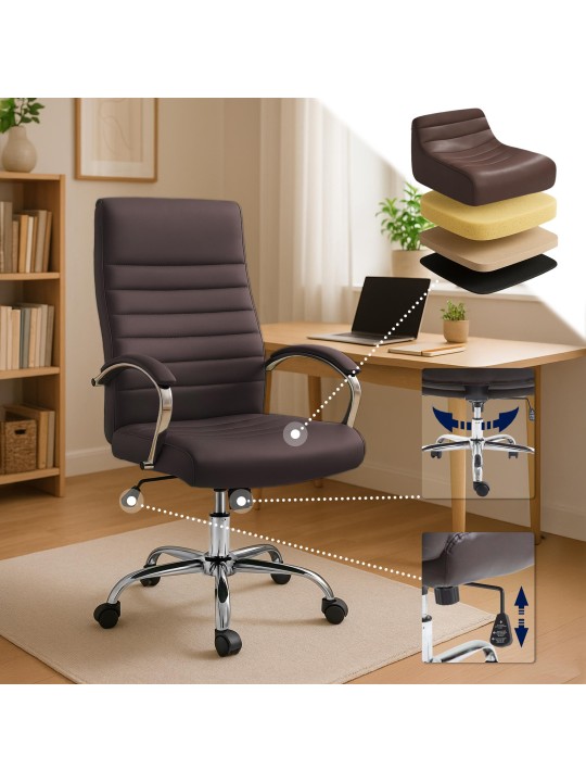 Silla de oficina Valais piel sintética, marrón