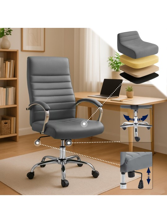 Silla de oficina Valais piel sintética, gris