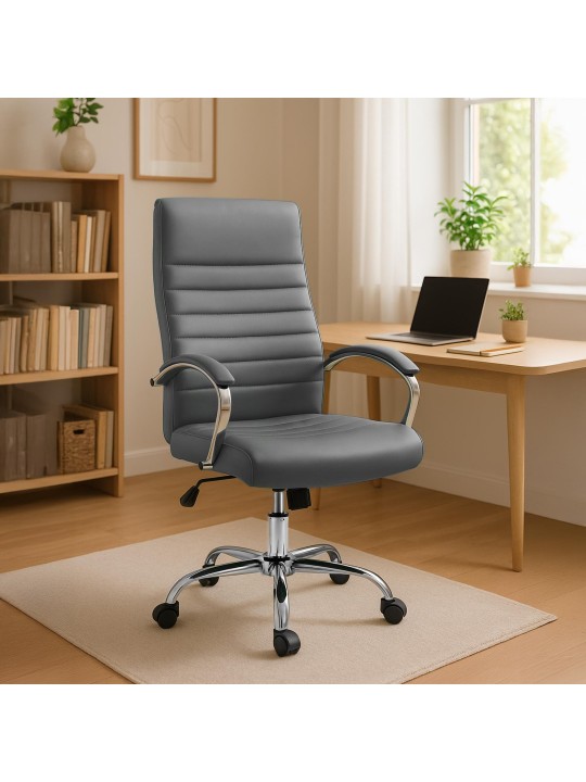 Silla de oficina Valais piel sintética, gris