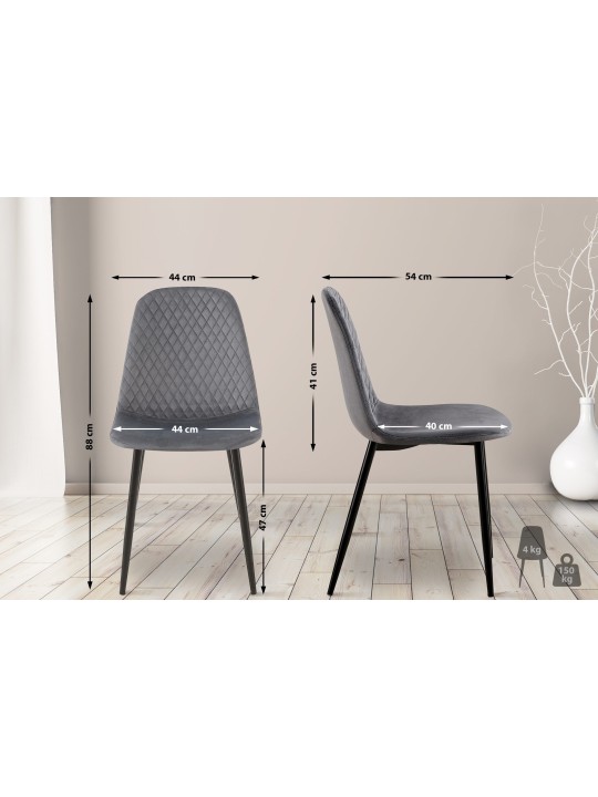 Conjunto de 4 sillas Giverny terciopelo, gris oscuro Conjunto de 4 sillas Giverny terciopelo, gris oscuro