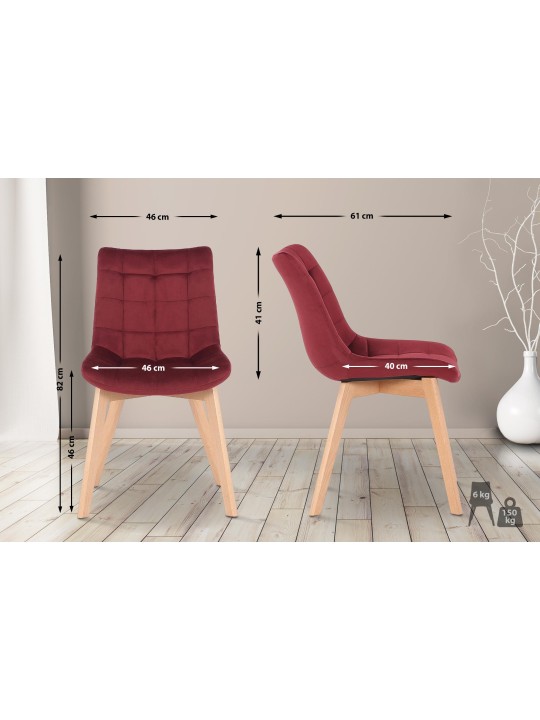 Juego de 2 sillas de comedor Passaic terciopelo, rojo