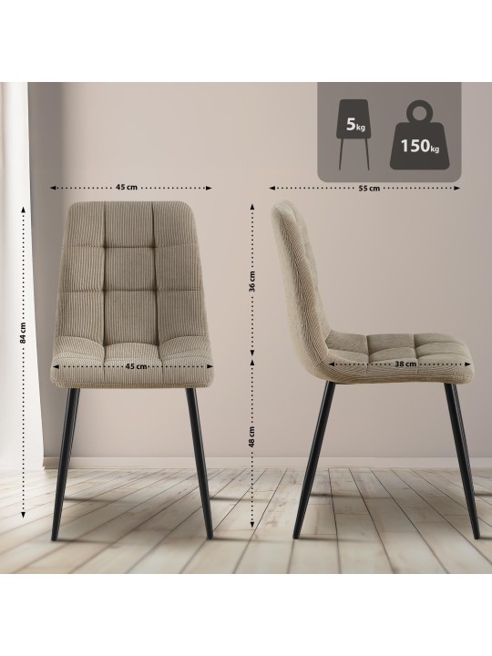 Juego de 4 sillas de comedor Tilde Cordón, taupe