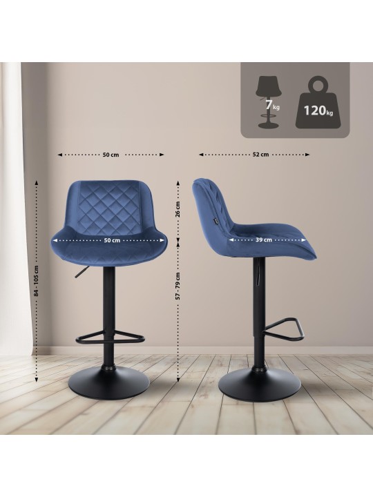 Juego de 2 taburetes de bar Kasson terciopelo, azul Juego de 2 taburetes de bar Kasson terciopelo, azul