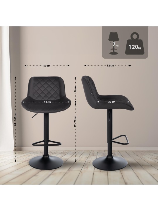Juego de 2 taburetes de bar Kasson terciopelo, negro Juego de 2 taburetes de bar Kasson terciopelo, negro