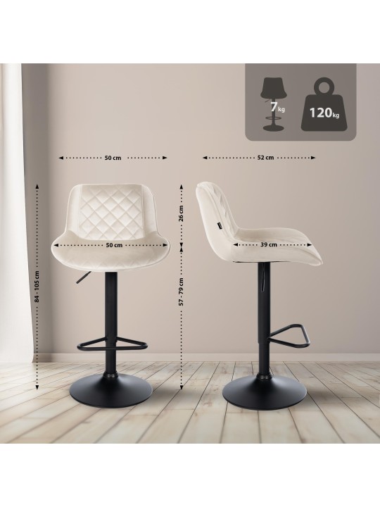 Juego de 2 taburetes de bar Kasson terciopelo, crema Juego de 2 taburetes de bar Kasson terciopelo, crema