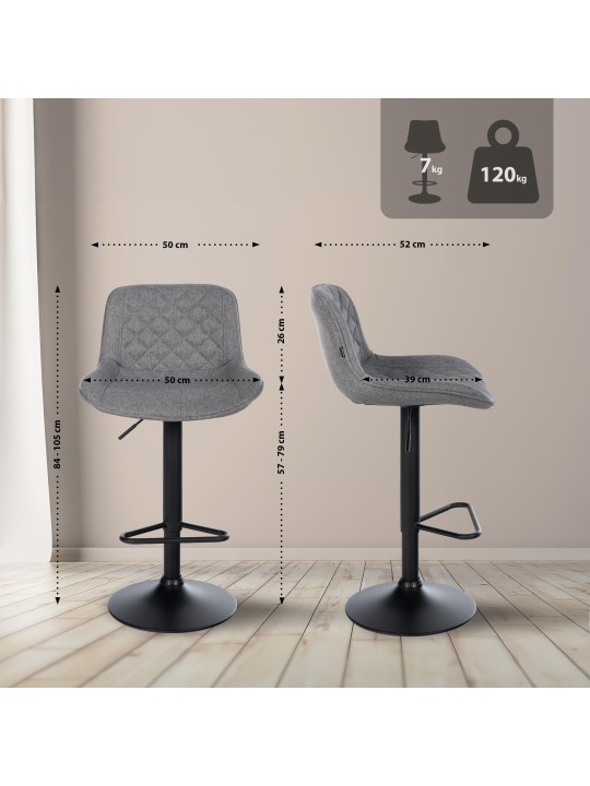 Juego de 2 taburetes de bar tela Kasson, gris oscuro Juego de 2 taburetes de bar tela Kasson, gris oscuro
