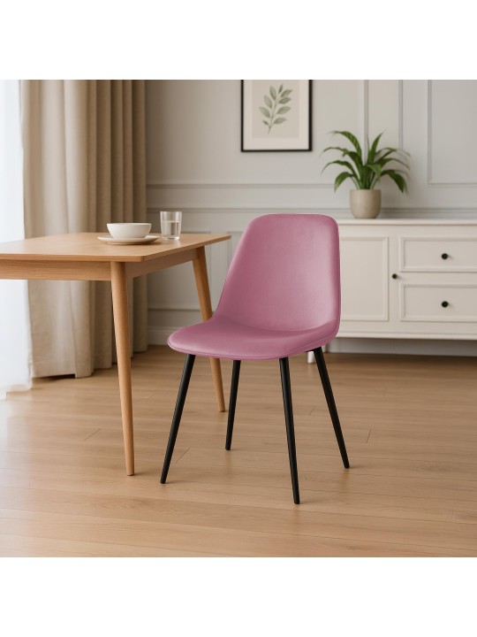 Juego de 4 sillas de comedor Maryam terciopelo, rosa