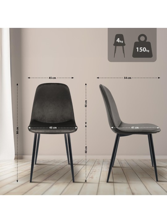 Juego de 4 sillas de comedor Maryam terciopelo, antracita