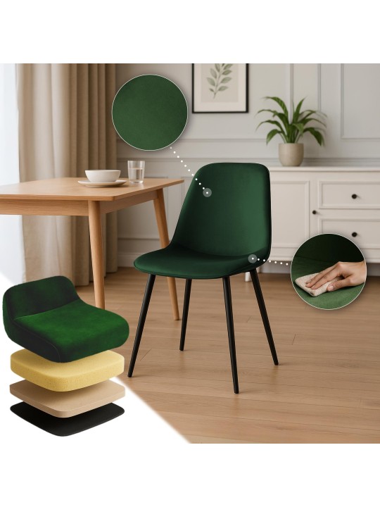 Juego de 4 sillas de comedor Maryam terciopelo, verde