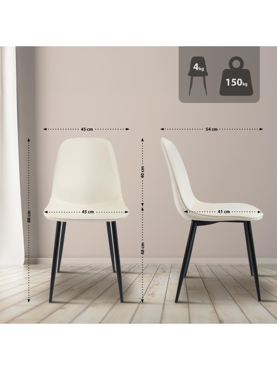 Juego de 4 sillas de comedor Maryam terciopelo, crema