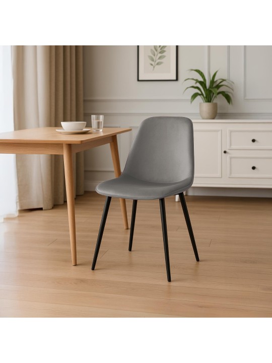 Juego de 4 sillas de comedor Maryam terciopelo, gris claro