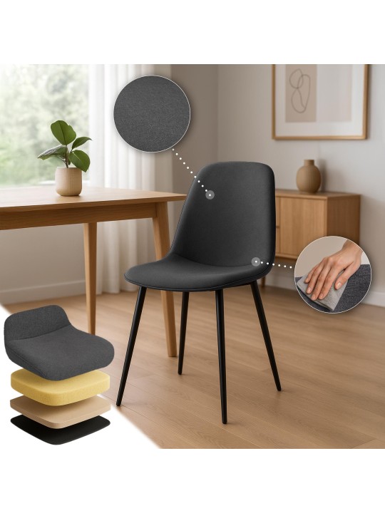 Silla de comedor Maryam tela, gris oscuro