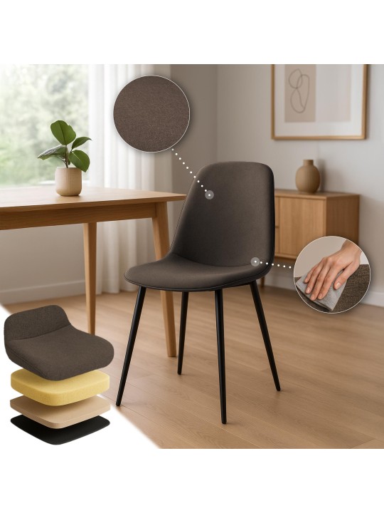 Silla de comedor Maryam tela, marrón