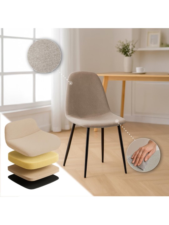 Juego de 4 sillas de comedor tela Napier, crema